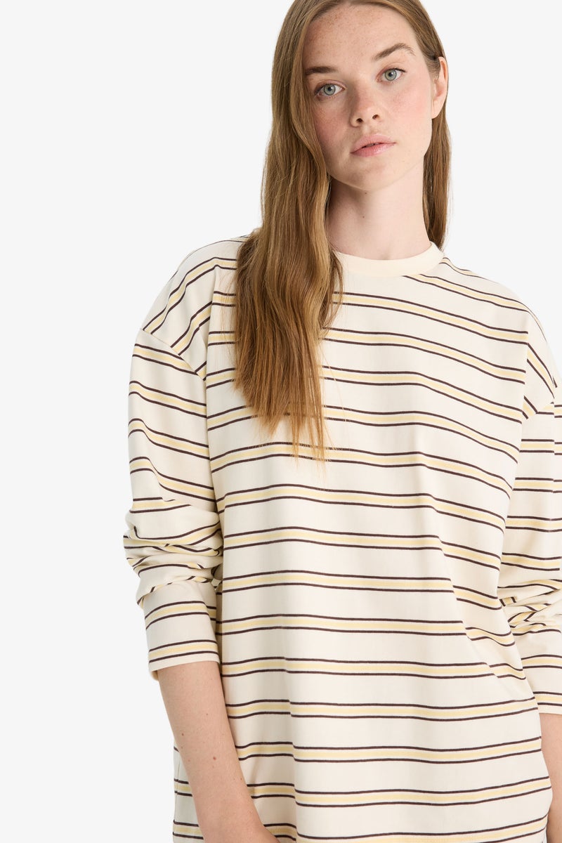 DeFacto Beige Woman Loose Fit Long Sleeve Sweatshirt Casual - Image 4